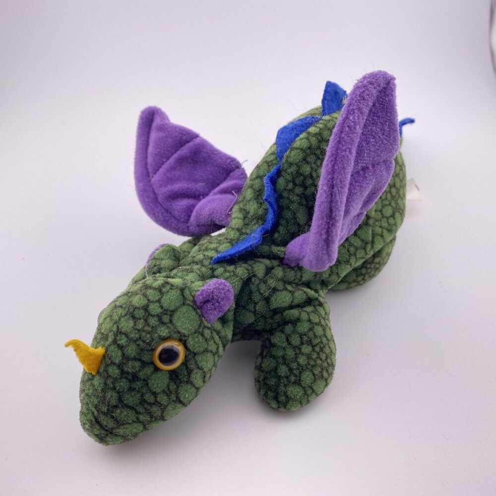 Vintage Plush Creations Inc. Green Scale Purple Wings Plush Dragon
